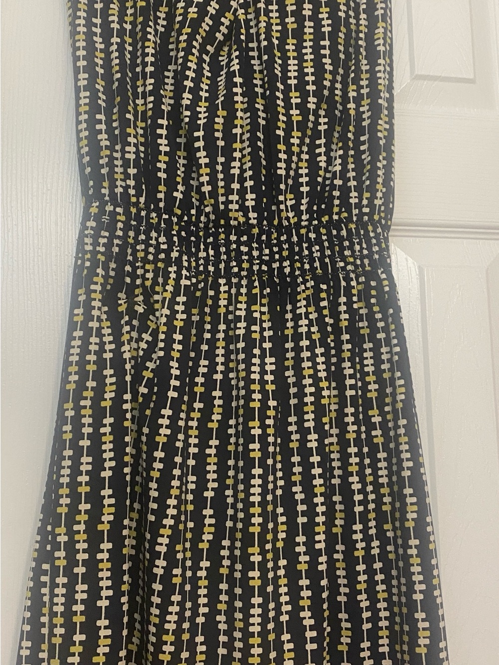 Dark navy blue Patterned Sleeveless Dress with Yellow and White Accents